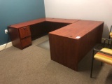 3 PIECE U SHAPED DESK W/5 DRAWERS & 5 SHELF BOOK