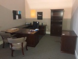 3 PIECE U SHAPED DESK W/5 DRAWER W/GLASS TOP SOME