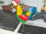 3' ROOSTER METAL YARD ART YELLOW, GREEN, RED, BLUE