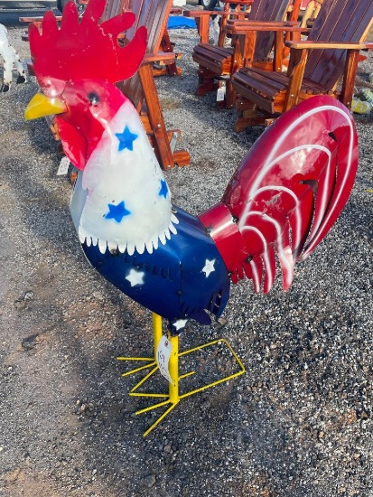 38" METAL ROOSTER YARD ART (RED, WHITE, BLUE)