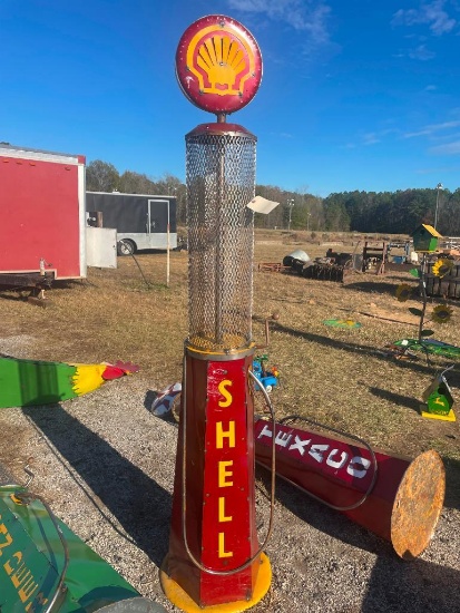 7' SHELL METAL GAS PUMP YARD ART/STATUE