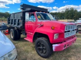 1987 FORD F700 DUMP TRUCK (6CYL FORD DIESEL, 5SPD MAN TRANS, **TITLE READS NOT ACTUAL MILES**, MILES