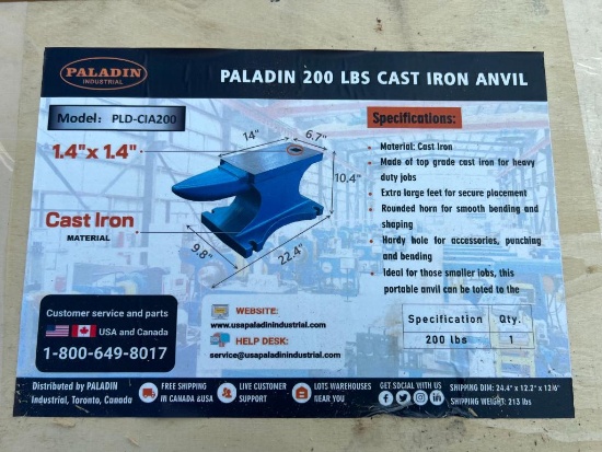 UNUSED PALADIN 200 LB CAST IRON ANVIL