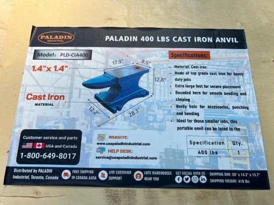 UNUSED PALADIN 400 LB CAST IRON ANVIL