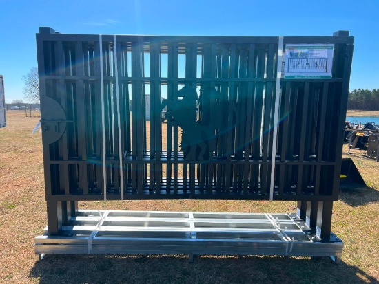 **DAMAGED AT BOTTOM OF ONE GATE (DENTED AND BENT)**UNUSED ALLMETAL 7 FT X 20 FT METAL FARM DRIVEWAY