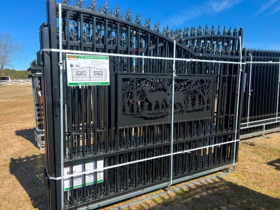 UNUSED ALLMETAL 7 FT X 20 FT METAL FARM DRIVEWAY GATE (DEER MOTIF)