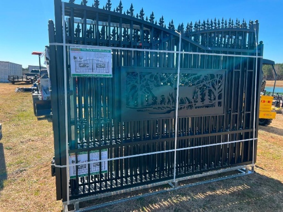 UNUSED ALLMETAL 7 FT X 20 FT METAL FARM DRIVEWAY GATE (DEER MOTIF)