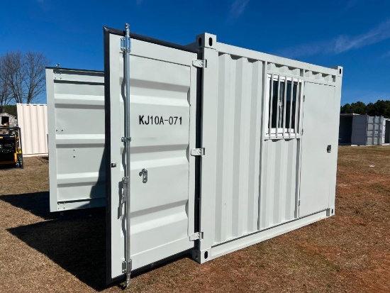 9.5 FT X 7 FT STORAGE CONTAINER W/ FORK POCKETS (SIDE DOOR, SLIDING WINDOW)