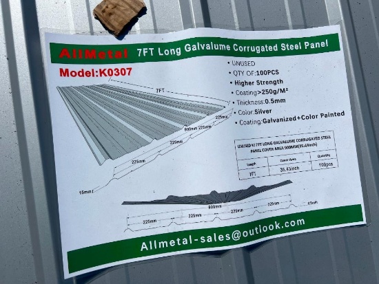 (100) PCS 7' LONG GALVALUME CORRUGATED STEEL PANELS UNUSED