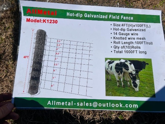 (10) ROLLS HOT DIP GALVANIZED LIVESTOCK FIELD FENCE