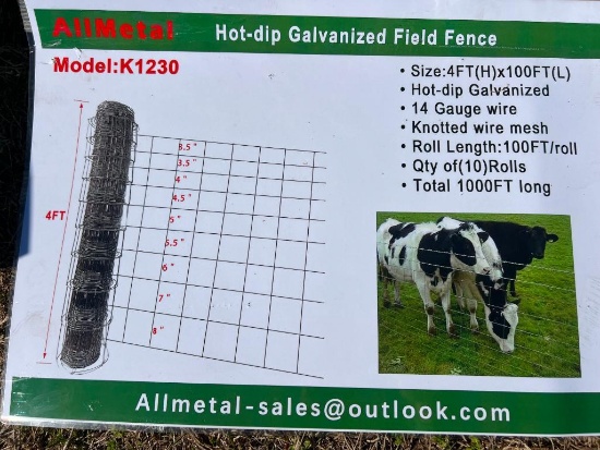 (10) ROLLS HOT DIP GALVANIZED LIVESTOCK FIELD FENCE
