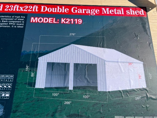 23'X22' DOUBLE METAL GARAGE SHED UNIT UNUSED