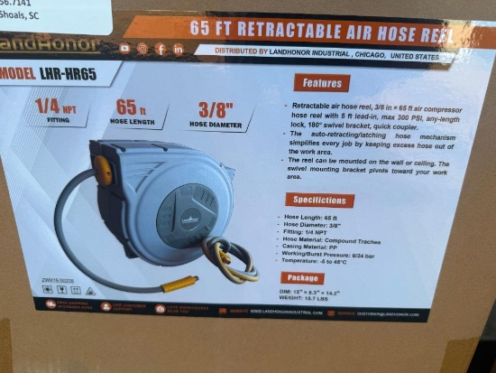UNUSED LANDHONOR 65 FT RETRACTABLE AIR HOSE REEL
