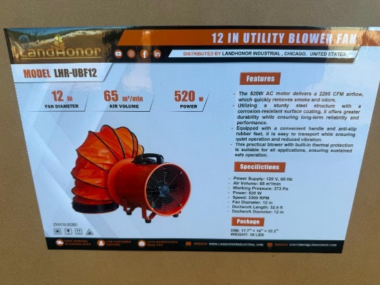 UNUSED LANDHONOR 12 INCH UTILITY BLOWER FAN