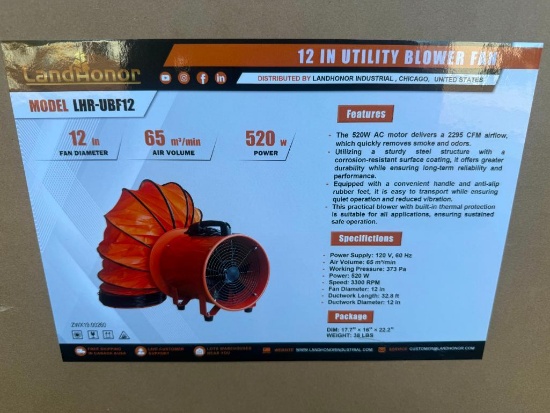 UNUSED LANDHONOR 12 INCH UTILITY BLOWER FAN