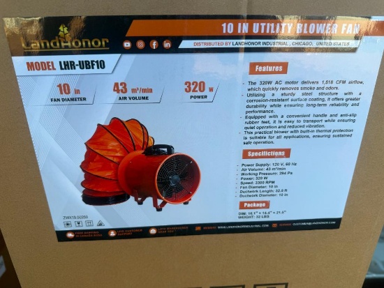 UNUSED LANDHONOR 10 INCH UTILITY BLOWER FAN