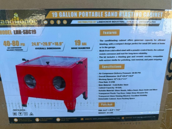 UNUSED LANDHONOR 19 GALLON SAND BLASTING CABINET
