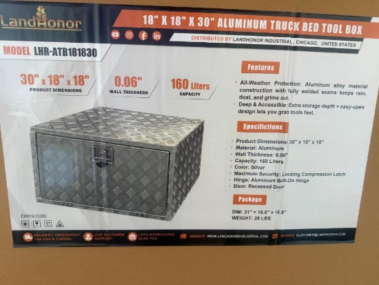 UNUSED LANDHONOR 18 INCH X 18 INCH X 30 INCH ALUMINUM TRUCK BED TOOL BOX