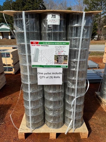(9) UNUSED KJ HOT DIP GALVANIZED WELDED WIRE MESH ROLLS (5FT X 66FT, 594 TOTAL FT)