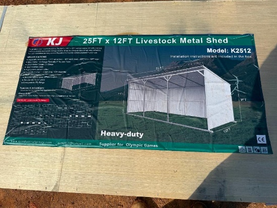 UNUSED KJ 25 FT X 12 FT LIVESTOCK METAL SHED