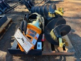 UNUSED LANDHONOR SKID STEER AUGER ATTACHMENT W/ 2 BITS (HEX DRIVE, 12 INCH AND 18 INCH, 48 INCH
