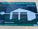 UNUSED KJ 33 FT X 25 FT DOUBLE GARAGE STEEL BARN SHED (MODEL:K3325)