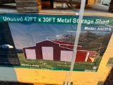 UNUSED KJ 42 FT X 30 FT METAL STORAGE SHED (MODEL: K4230G)