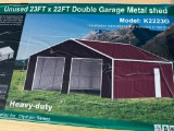 UNUSED KJ 23 FT X 22 FT DOUBLE GARAGE METAL SHED (MODEL: K2223G)