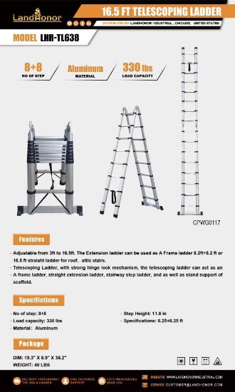 UNUSED LANDHONOR 16.5FT TELESCOPING LADDER