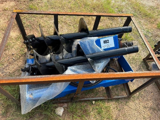 UNUSED AGT KEAVY DUTY SKID STEER AUGER ATTACHMENT SET (ROUND DRIVE, 6 INCH, 12 INCH AND 14 INCH