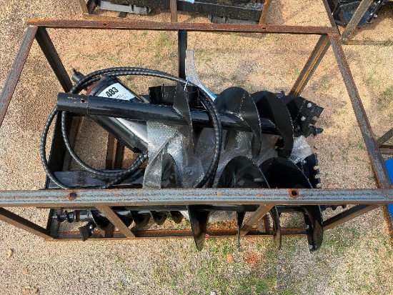 UNUSED AGT KEAVY DUTY SKID STEER AUGER ATTACHMENT SET (ROUND DRIVE, 6 INCH, 12 INCH AND 14 INCH