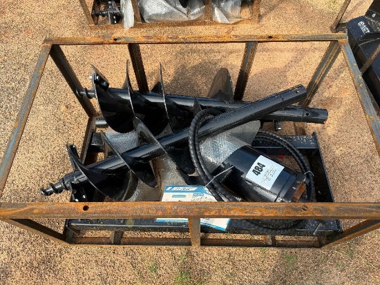 UNUSED AGT KEAVY DUTY SKID STEER AUGER ATTACHMENT SET (ROUND DRIVE, 6 INCH, 12 INCH AND 14 INCH