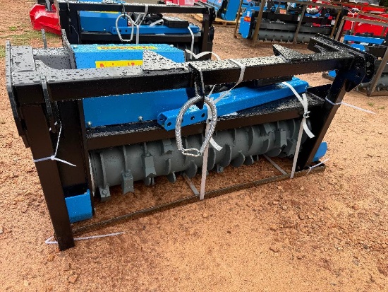 UNUSED RAYTREE 50 INCH LOW FLOW SKID STEER DRUM MULCHER (MODEL RMBD50, REQUIRES 11 - 24 GPM, BLUE)