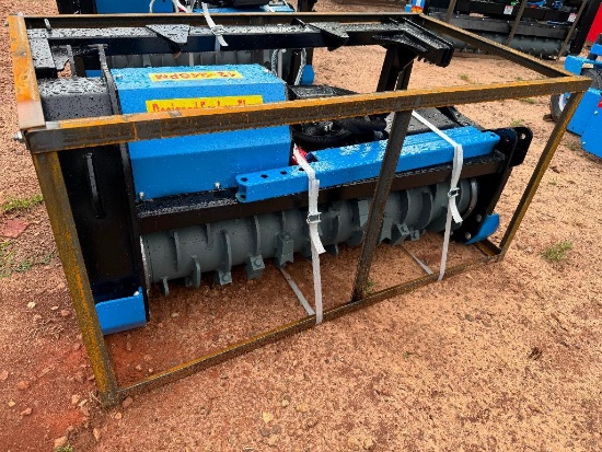 UNUSED RAYTREE 50 INCH LOW FLOW SKID STEER DRUM MULCHER (MODEL RMBD50, REQUIRES 11 - 24 GPM, BLUE)