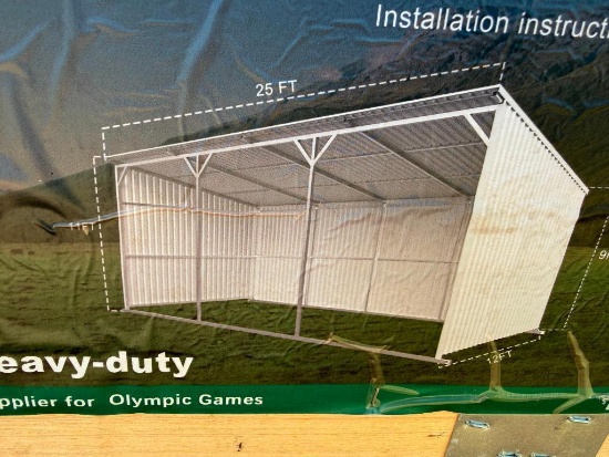 UNUSED KJ LIVESTOCK METAL SHED (25 FT X 12 FT , MODEL: K2512)