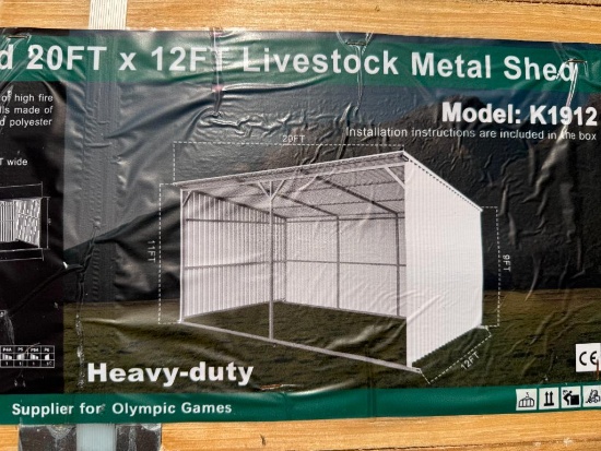 UNUSED KJ 20 FT X 12 FT LIVESTOCK METAL SHED (MODEL:1912)