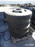 Set of Four 10R-22.5 Wheels and Tires