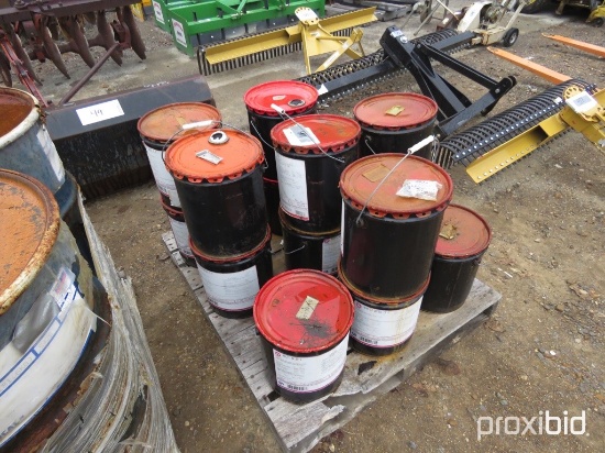 Pallet of 5-Gallon Buckets of Grease and Gear Oil