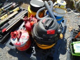 Two Gas Cans and Three Shop Vacs