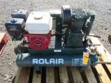 PALLET W/ GAS POWERED ROLAIR PORTABLE AIR COMPRESSOR, HONDA GX160 ENGINE