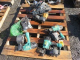 PALLET W/ (9) ASSORTED NAIL GUNS W/ DRUMS