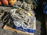 PALLET W/ ASSORTED SIZED SAFETY ROPES & HARNESSES