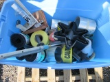TOTE W/ ASSORTED ROLLS OF GUTTER GUARD & ROOF FLASHING