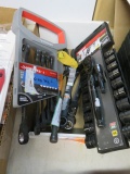 BOX OF HUSKY BLACK RATCHETS, SOCKETS AND WRENCHES