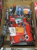 BOX OF ASSORTED HUSKY RATCHETS, WRENCHES AND BREAKER
