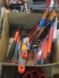 BOX OF CRESCENT TOOLS, 2 HAMMERS, 3 LINEMAN PLIERS, 2 SELF ADJUSTING PIPE W