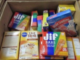 2 BOXES - JIF BARS, CAKE AND ROLL MIXES AND CANNED SOUP