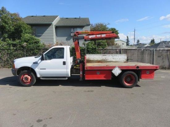 2001 FORD F450 XL SD FLATBED W/ PALFINGER 4501 CRANE