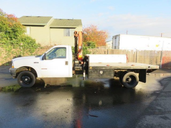 2003 FORD F450 XL SD FLATBED W/ PALFINGER 4501 CRANE