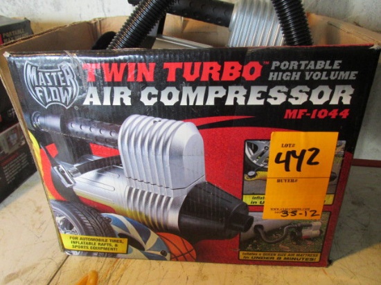 MASTER FLOW TWIN TURBO 12 VOLT PORTABLE AIR COMPRESSOR, MODEL# MF-1044